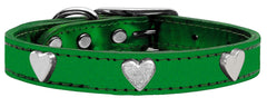 Silver Heart Widget Genuine Metallic Leather Dog Collar