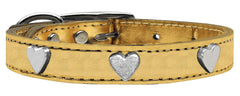 Silver Heart Widget Genuine Metallic Leather Dog Collar