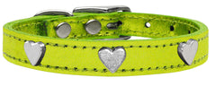 Silver Heart Widget Genuine Metallic Leather Dog Collar