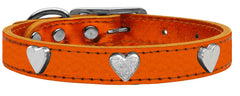 Silver Heart Widget Genuine Metallic Leather Dog Collar