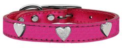 Silver Heart Widget Genuine Metallic Leather Dog Collar