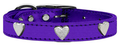 Silver Heart Widget Genuine Metallic Leather Dog Collar