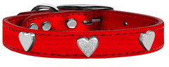 Silver Heart Widget Genuine Metallic Leather Dog Collar