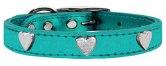 Silver Heart Widget Genuine Metallic Leather Dog Collar