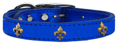 Bronze Fleur De Lis Widget Genuine Metallic Leather Dog Collar