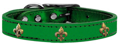 Bronze Fleur De Lis Widget Genuine Metallic Leather Dog Collar