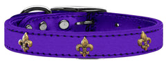 Bronze Fleur De Lis Widget Genuine Metallic Leather Dog Collar