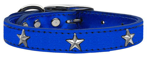 Silver Star Widget Genuine Metallic Leather Dog Collar