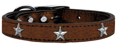 Silver Star Widget Genuine Metallic Leather Dog Collar