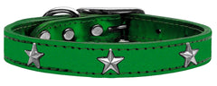 Silver Star Widget Genuine Metallic Leather Dog Collar