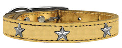 Silver Star Widget Genuine Metallic Leather Dog Collar