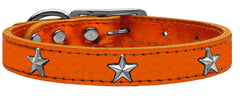 Silver Star Widget Genuine Metallic Leather Dog Collar