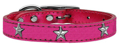 Silver Star Widget Genuine Metallic Leather Dog Collar