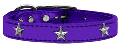 Silver Star Widget Genuine Metallic Leather Dog Collar