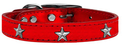 Silver Star Widget Genuine Metallic Leather Dog Collar