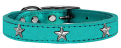 Silver Star Widget Genuine Metallic Leather Dog Collar