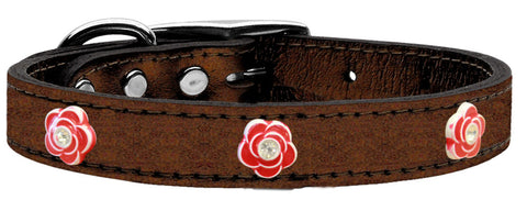 Red Rose Widget Genuine Metallic Leather Dog Collar Red