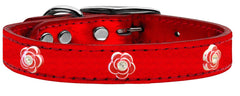 Red Rose Widget Genuine Metallic Leather Dog Collar Red
