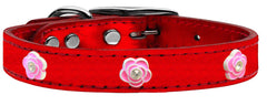 Bright Pink Rose Widget Genuine Metallic Leather Dog Collar