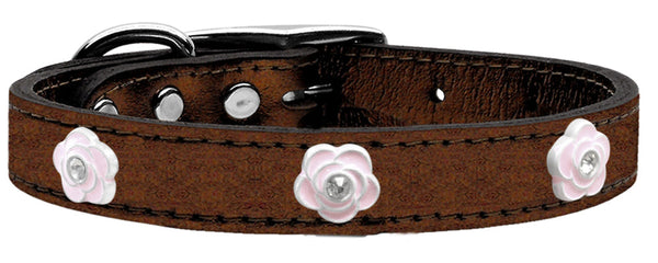 Light Pink Rose Widget Genuine Metallic Leather Dog Collar