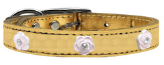 Light Pink Rose Widget Genuine Metallic Leather Dog Collar