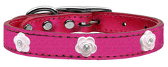 Light Pink Rose Widget Genuine Metallic Leather Dog Collar