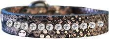 One Row Clear Jeweled Dragon Skin Genuine Leather Dog Collar Size