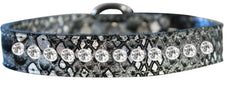 One Row Clear Jeweled Dragon Skin Genuine Leather Dog Collar Size