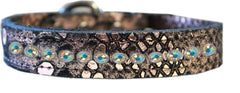 One Row Ab Crystal Jeweled Dragon Skin Genuine Leather Dog Collar Size