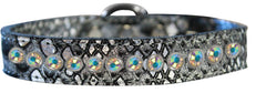 One Row Ab Crystal Jeweled Dragon Skin Genuine Leather Dog Collar Size