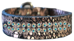 Two Row Ab Crystal Jeweled Dragon Skin Genuine Leather Dog Collar Size