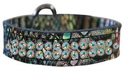 Two Row Ab Crystal Jeweled Dragon Skin Genuine Leather Dog Collar Size