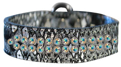 Two Row Ab Crystal Jeweled Dragon Skin Genuine Leather Dog Collar Size