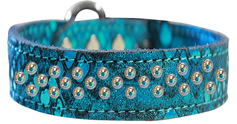 Sprinkle Ab Crystal Jeweled Dragon Skin Genuine Leather Dog Collar Size