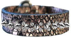 Double Clear Crystal And Silver Spike Dragon Skin Genuine Leather Dog Collar Silver Size