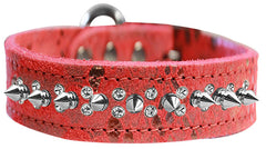 Double Clear Crystal And Silver Spike Dragon Skin Genuine Leather Dog Collar Silver Size