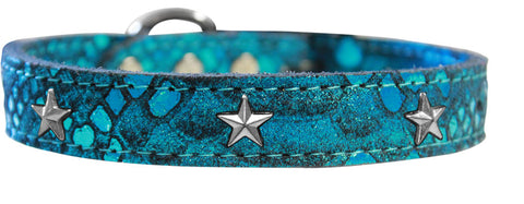 Silver Star Widget Dragon Skin Genuine Leather Dog Collar Silver Size