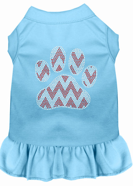 Candy Cane Chevron Paw Rhinestone Dog Dress Baby Blue XXXL 