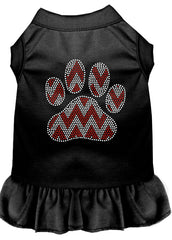 Candy Cane Chevron Paw Rhinestone Dog Dress Black XXXL 