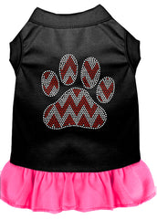 Candy Cane Chevron Paw Rhinestone Dog Dress Black with Bright Pink XXXL 