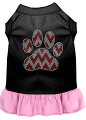 Candy Cane Chevron Paw Rhinestone Dog Dress Black with Light Pink XXXL 