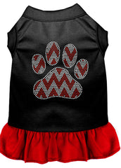 Candy Cane Chevron Paw Rhinestone Dog Dress Black with Red XXXL 