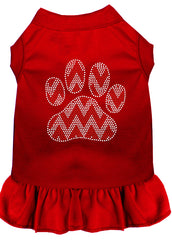 Candy Cane Chevron Paw Rhinestone Dog Dress Red XXXL 