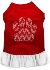 Candy Cane Chevron Paw Rhinestone Dog Dress Red with White XXXL 