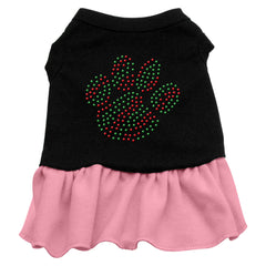 Christmas Paw Rhinestone Dress Black with Pink XXXL 