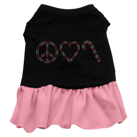 Peace Love Candy Cane Rhinestone Dress Black with Pink XXXL 