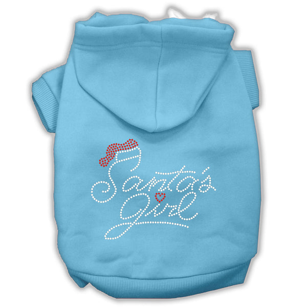 Santa's Girl Rhinestone Dog Hoodie Baby Blue XXXL(20)