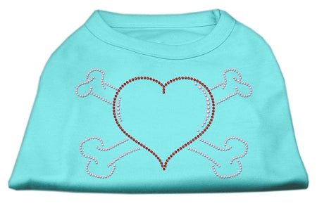 Heart and Crossbones Rhinestone Shirts Aqua XXXL(20)