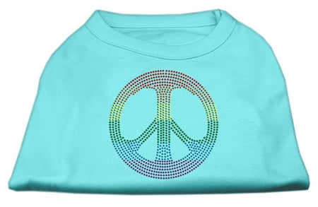 Rhinestone Rainbow Peace Sign Shirts Aqua XXXL