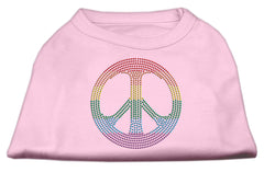 Rhinestone Rainbow Peace Sign Shirts Light Pink XXXL